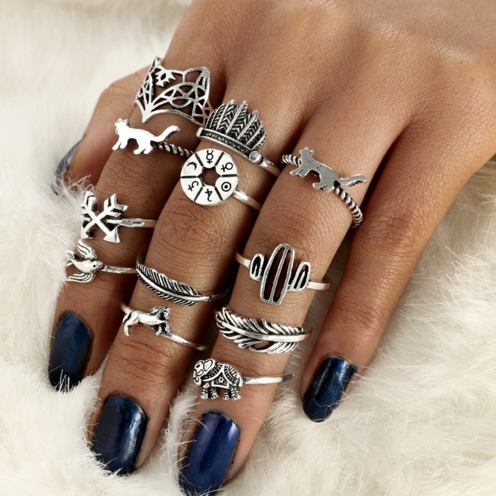 *SUNNIVA* 12-Pc Silver Animal Fashion Ring Set